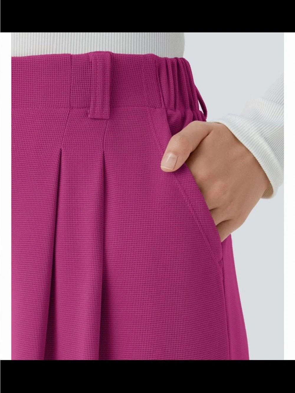 HALARA Waffle Wide-Leg High-Rise Pants in Bright Pink